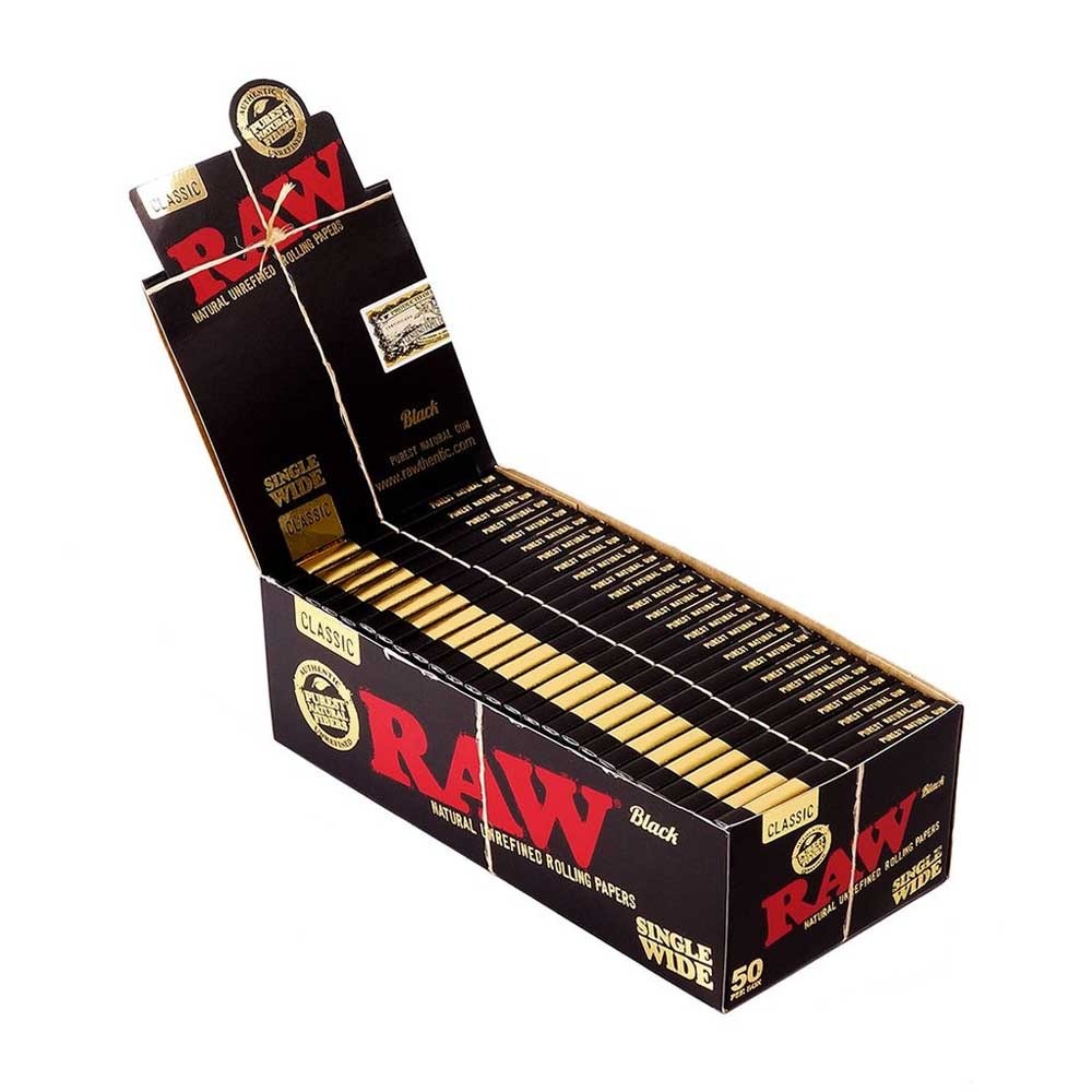 Raw Classic Black Single Wide Rolling Papers (Pack Of 50)